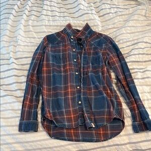 American Eagle Outfitters Blue and Orange Plaid Shirt